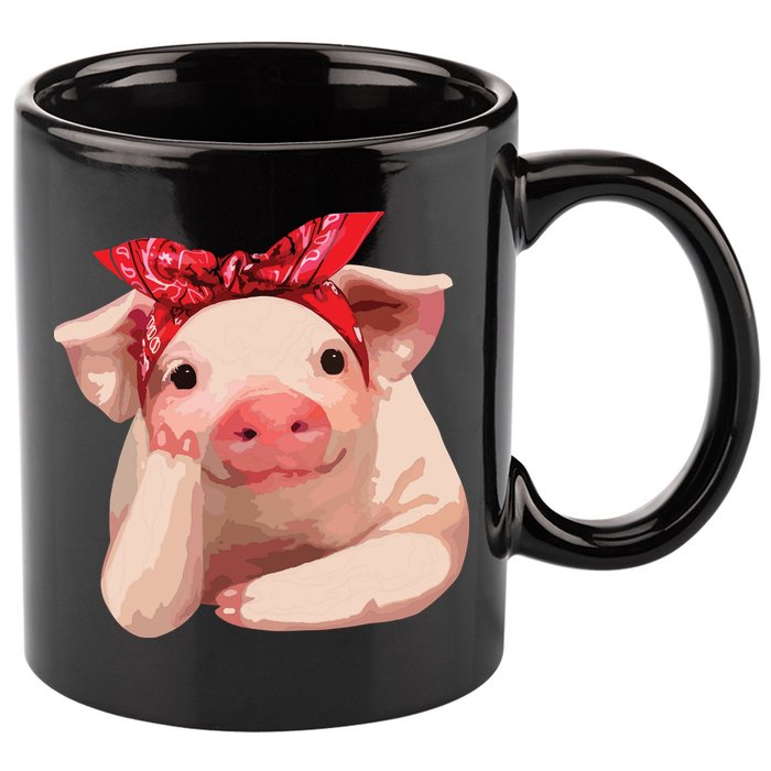 Red Bandanna Pig Funny I Love Piggy 11oz C Handle Ceramic Mug
