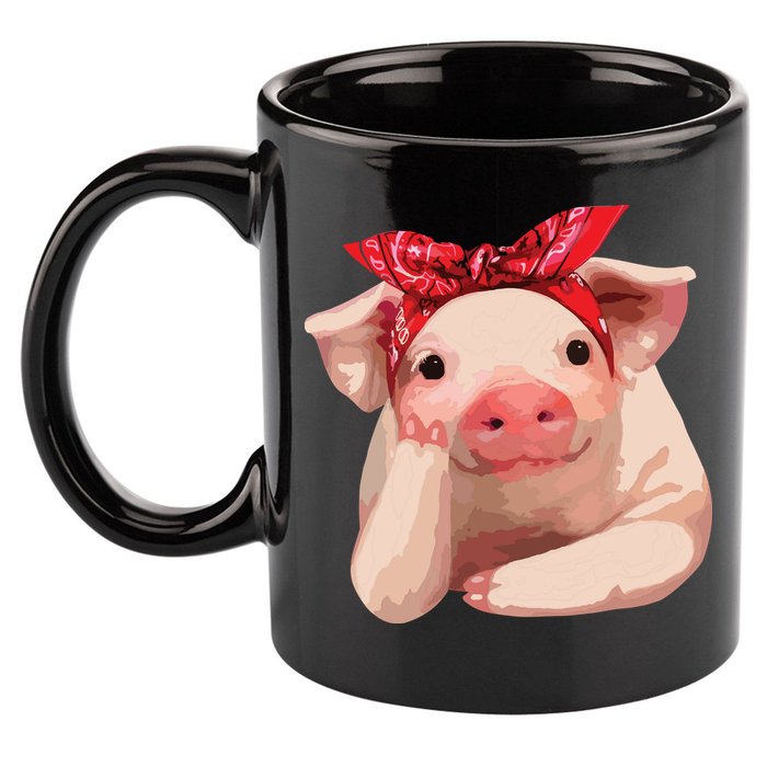 Red Bandanna Pig Funny I Love Piggy 11oz C Handle Ceramic Mug