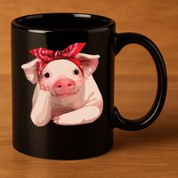 Red Bandanna Pig Funny I Love Piggy 11oz C Handle Ceramic Mug