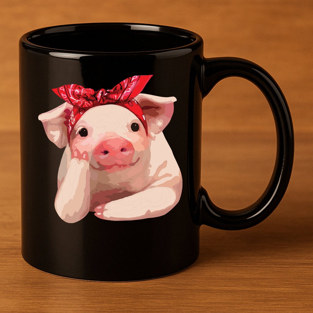 Red Bandanna Pig Funny I Love Piggy 11oz C Handle Ceramic Mug