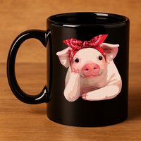 Red Bandanna Pig Funny I Love Piggy 11oz C Handle Ceramic Mug