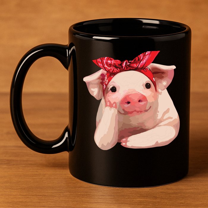 Red Bandanna Pig Funny I Love Piggy 11oz C Handle Ceramic Mug