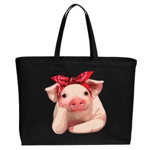 Red Bandanna Pig Funny I Love Piggy Cotton Canvas Jumbo Tote