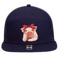 Red Bandanna Pig Funny I Love Piggy 7 Panel Mesh Trucker Snapback Hat