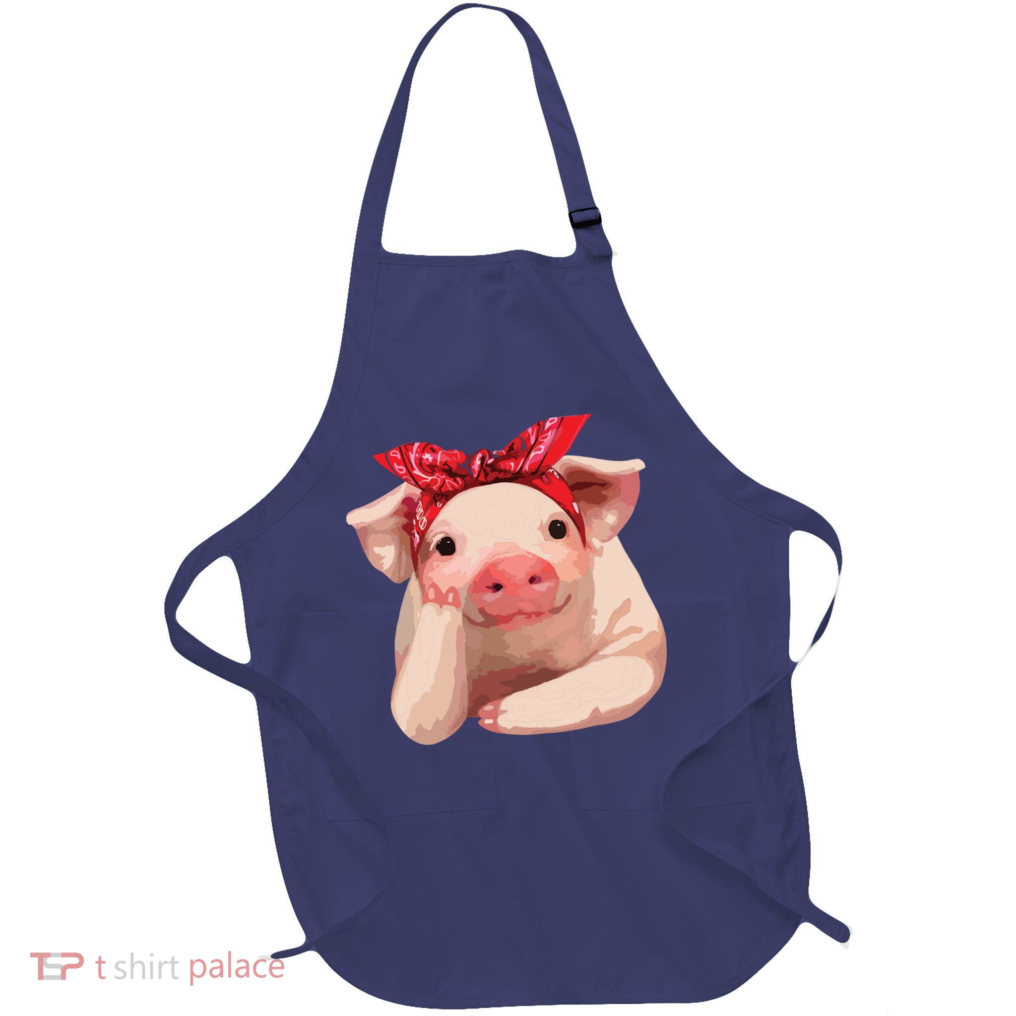 Red Bandanna Pig Funny I Love Piggy Full-Length Apron With Pockets
