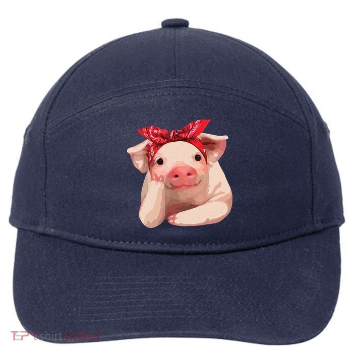 Red Bandanna Pig Funny I Love Piggy 7-Panel Snapback Hat