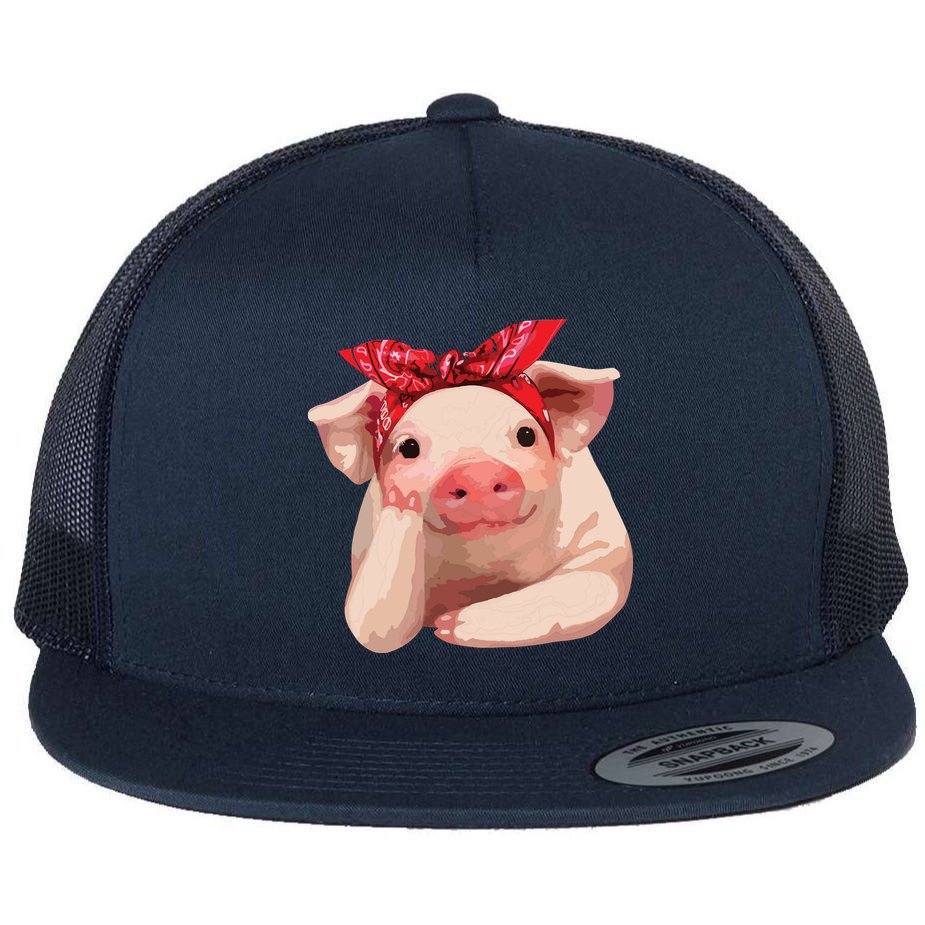 Red Bandanna Pig Funny I Love Piggy Flat Bill Trucker Hat