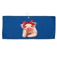 Red Bandanna Pig Funny I Love Piggy Large Microfiber Waffle Golf Towel