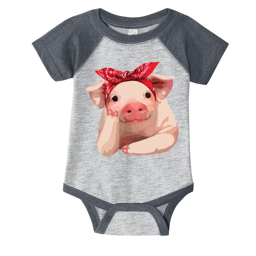 Red Bandanna Pig Funny I Love Piggy Infant Baby Jersey Bodysuit