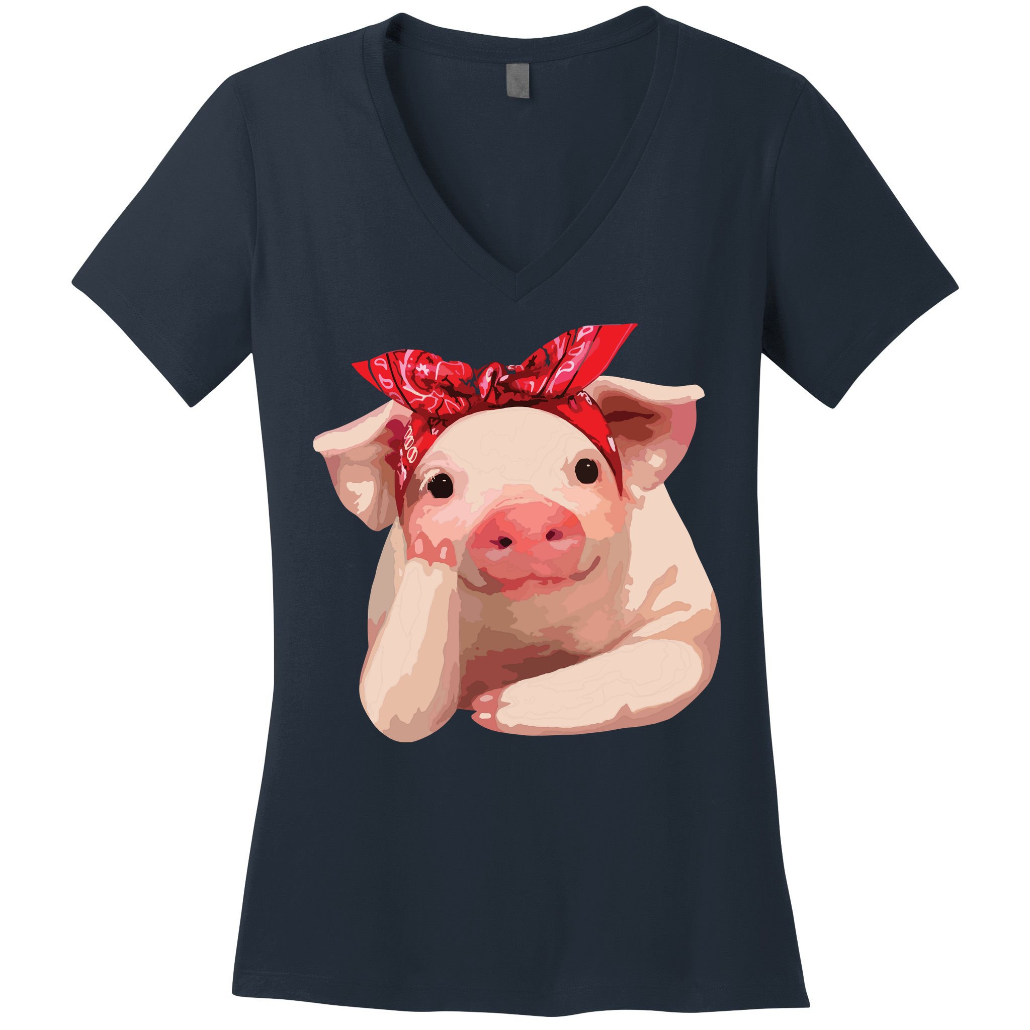 Red Bandanna Pig Funny I Love Piggy Women's V-Neck T-Shirt