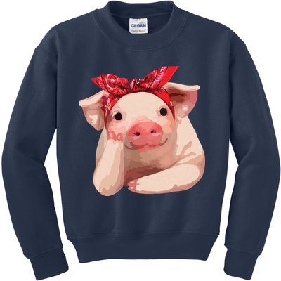 Red Bandanna Pig Funny I Love Piggy Kids Sweatshirt