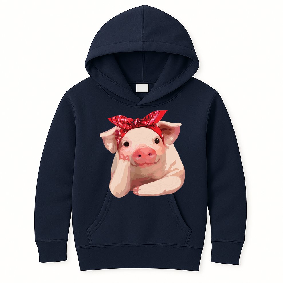 Red Bandanna Pig Funny I Love Piggy Kids Hoodie