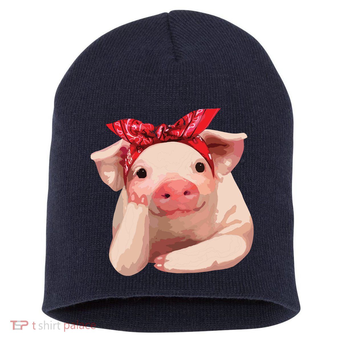 Red Bandanna Pig Funny I Love Piggy Short Acrylic Beanie