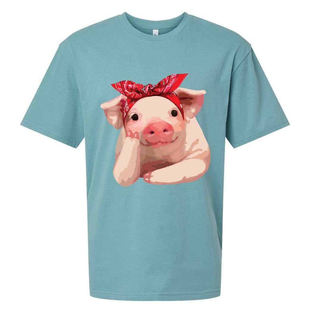 Red Bandanna Pig Funny I Love Piggy Sueded Cloud Jersey T-Shirt