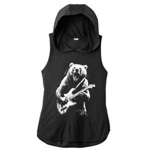 Rock Bear Playing Guitar Funny Guitar Bear Music Ladies PosiCharge Tri-Blend Wicking Draft Hoodie Tank