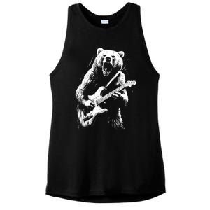 Rock Bear Playing Guitar Funny Guitar Bear Music Ladies PosiCharge Tri-Blend Wicking Tank