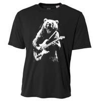 Rock Bear Playing Guitar Funny Guitar Bear Music Cooling Performance Crew T-Shirt