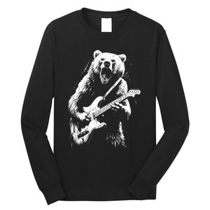 Rock Bear Playing Guitar Funny Guitar Bear Music Long Sleeve Shirt