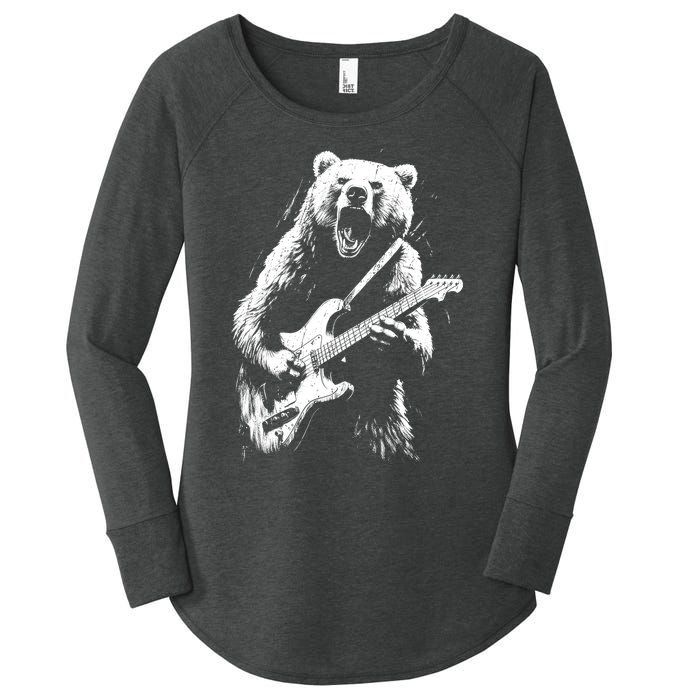 Rock Bear Playing Guitar Funny Guitar Bear Music Women's Perfect Tri Tunic Long Sleeve Shirt