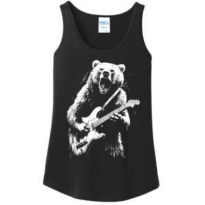 Rock Bear Playing Guitar Funny Guitar Bear Music Ladies Essential Tank