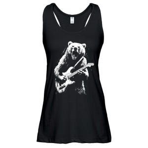 Rock Bear Playing Guitar Funny Guitar Bear Music Ladies Essential Flowy Tank