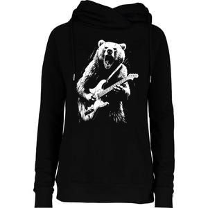 Rock Bear Playing Guitar Funny Guitar Bear Music Womens Funnel Neck Pullover Hood