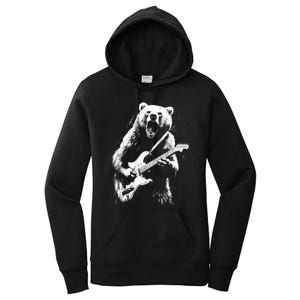 Rock Bear Playing Guitar Funny Guitar Bear Music Women's Pullover Hoodie