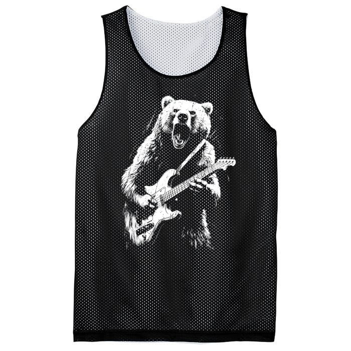 Rock Bear Playing Guitar Funny Guitar Bear Music Mesh Reversible Basketball Jersey Tank