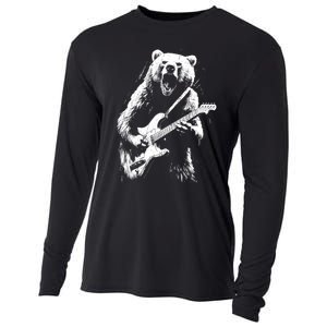 Rock Bear Playing Guitar Funny Guitar Bear Music Cooling Performance Long Sleeve Crew