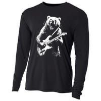 Rock Bear Playing Guitar Funny Guitar Bear Music Cooling Performance Long Sleeve Crew