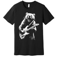 Rock Bear Playing Guitar Funny Guitar Bear Music Premium T-Shirt