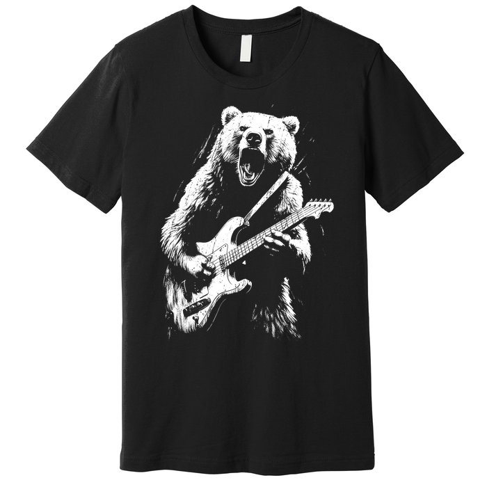 Rock Bear Playing Guitar Funny Guitar Bear Music Premium T-Shirt