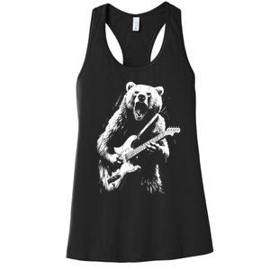 Rock Bear Playing Guitar Funny Guitar Bear Music Women's Racerback Tank