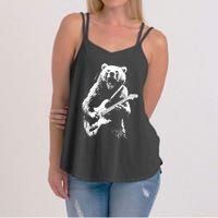 Rock Bear Playing Guitar Funny Guitar Bear Music Women's Strappy Tank