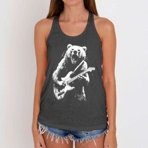 Rock Bear Playing Guitar Funny Guitar Bear Music Women's Knotted Racerback Tank