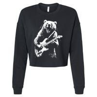 Rock Bear Playing Guitar Funny Guitar Bear Music Cropped Pullover Crew