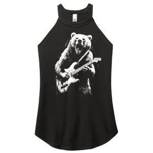 Rock Bear Playing Guitar Funny Guitar Bear Music Women's Perfect Tri Rocker Tank