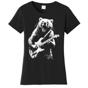 Rock Bear Playing Guitar Funny Guitar Bear Music Women's T-Shirt