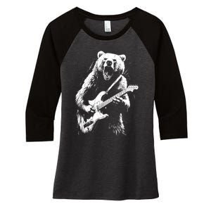 Rock Bear Playing Guitar Funny Guitar Bear Music Women's Tri-Blend 3/4-Sleeve Raglan Shirt