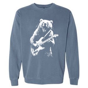 Rock Bear Playing Guitar Funny Guitar Bear Music Garment-Dyed Sweatshirt