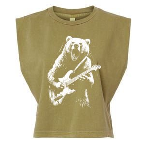 Rock Bear Playing Guitar Funny Guitar Bear Music Garment-Dyed Women's Muscle Tee