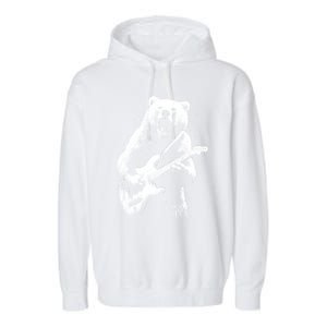 Rock Bear Playing Guitar Funny Guitar Bear Music Garment-Dyed Fleece Hoodie