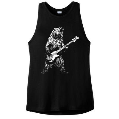 Retro Bear Playing Bass Guitar Bear Guitarist Ladies PosiCharge Tri-Blend Wicking Tank