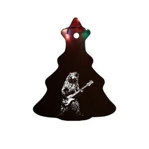 Retro Bear Playing Bass Guitar Bear Guitarist Ceramic Tree Ornament