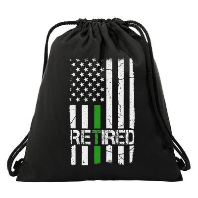 Retired Border Patrol Agent Patriotic Thin Line Green Drawstring Bag