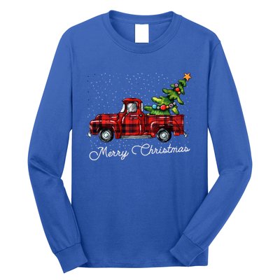 Red Buffalo Plaid Pickup Truck With Tree Merry Christmas Funny Gift Long Sleeve Shirt