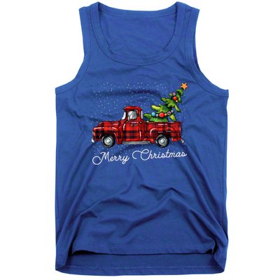 Red Buffalo Plaid Pickup Truck With Tree Merry Christmas Funny Gift Tank Top