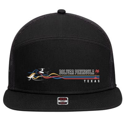 Retro Bolivar Peninsula Texas Surfboarder Cute Gift 7 Panel Mesh Trucker Snapback Hat