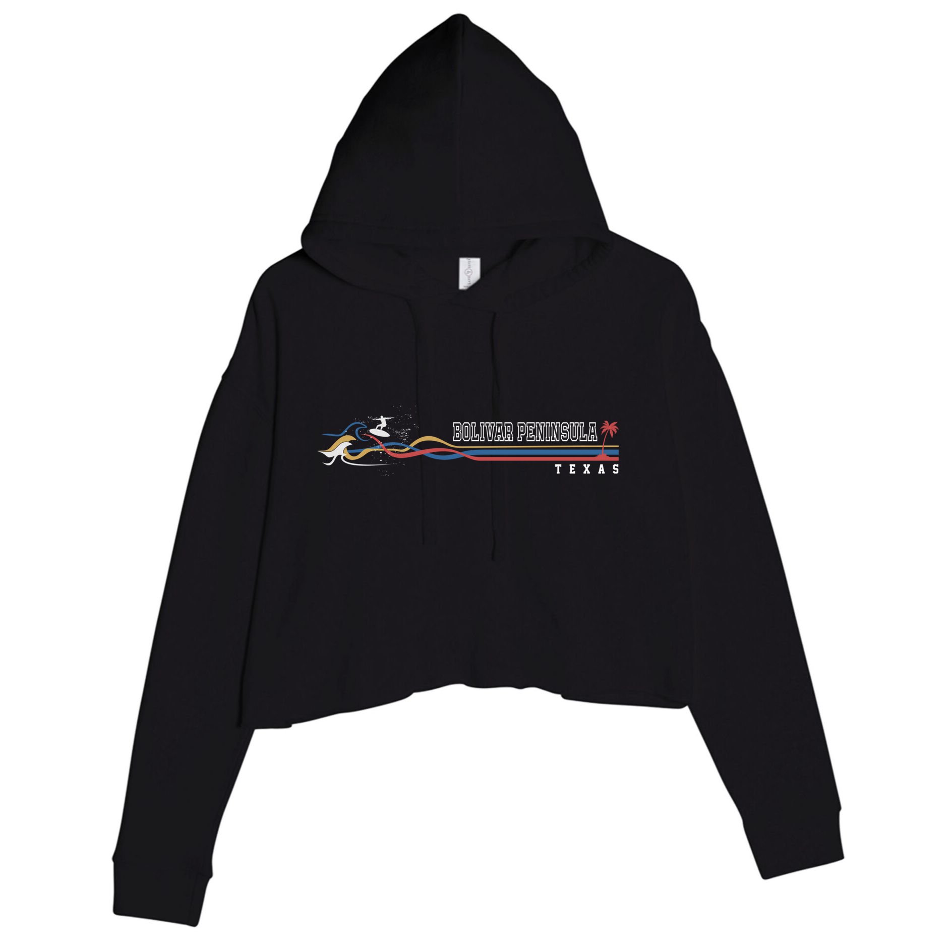Retro Bolivar Peninsula Texas Surfboarder Cute Gift Crop Fleece Hoodie