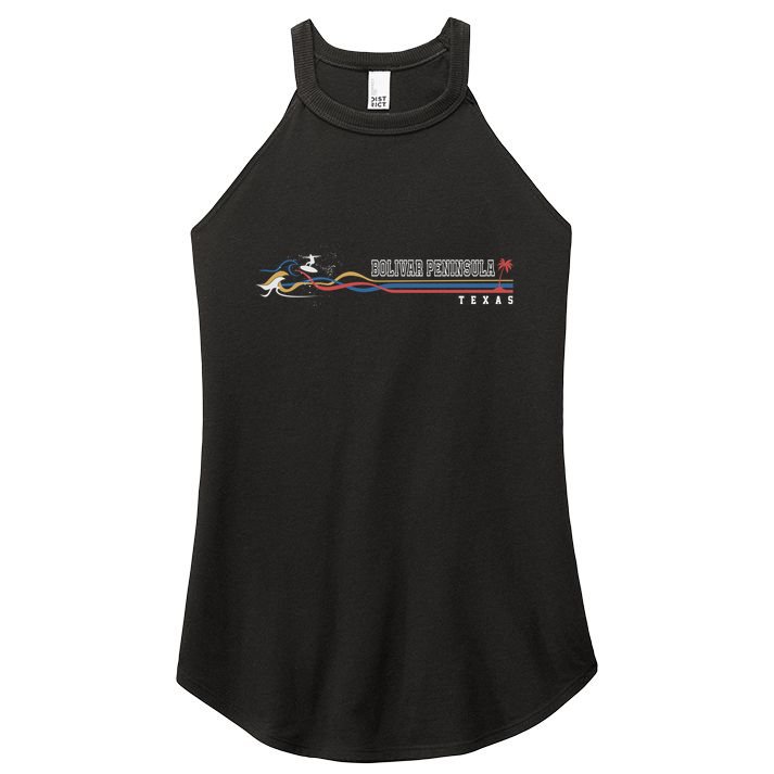 Retro Bolivar Peninsula Texas Surfboarder Cute Gift Women's Perfect Tri Rocker Tank